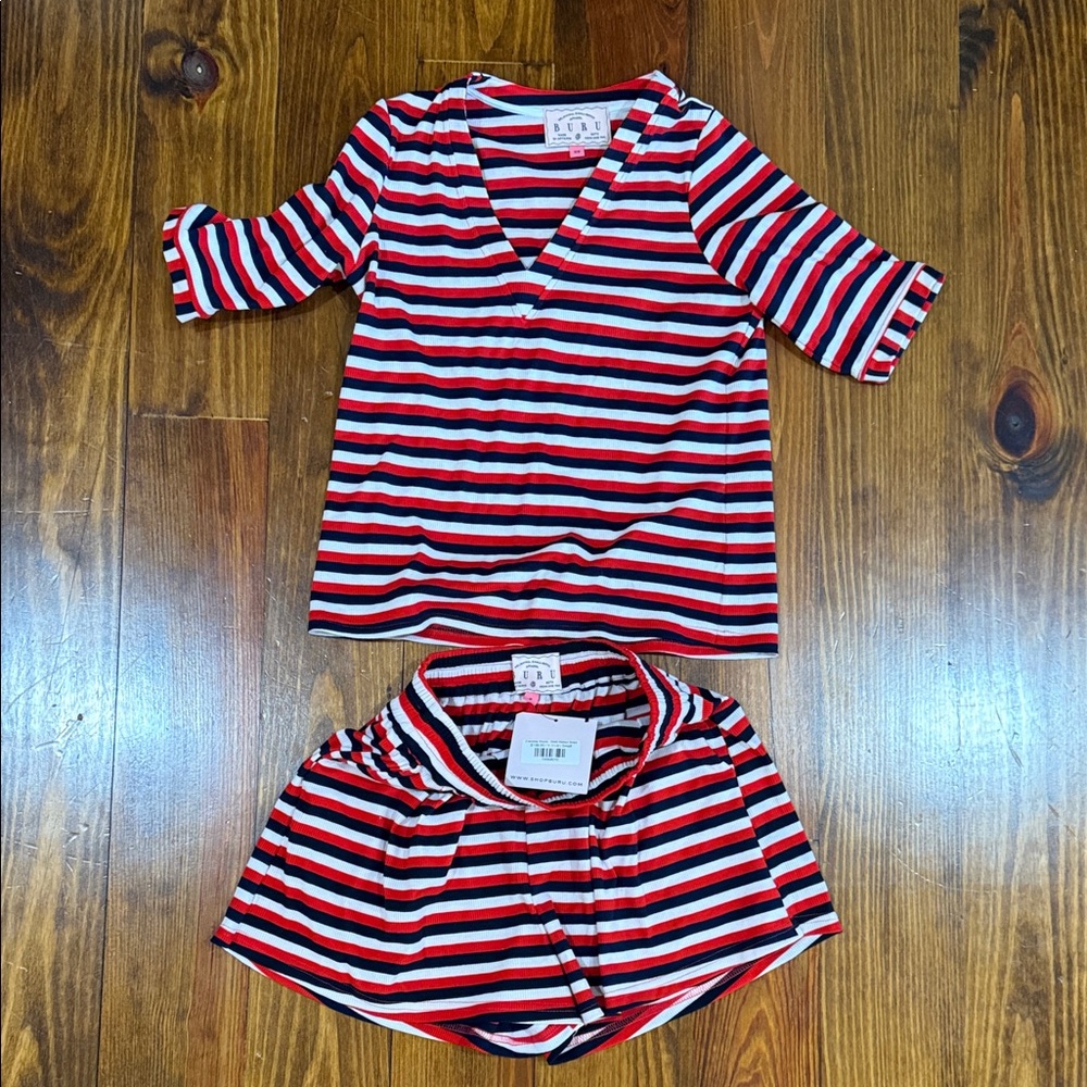 Buru Striped Set - Red, White, Navy
Top-XS
Bottom-S